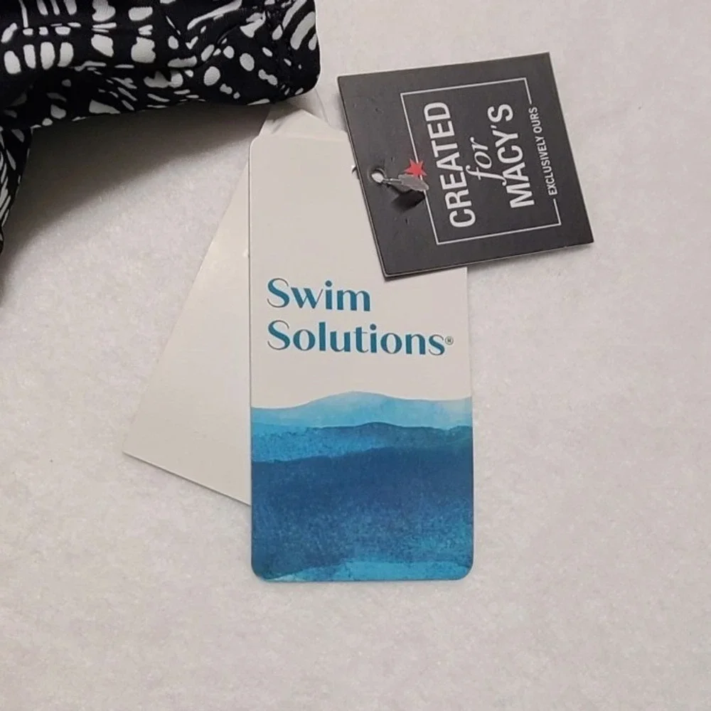 Swim Solutions Women's Black White Geometric Bow Front Swim Dress Size 14 - Picture 8 of 9